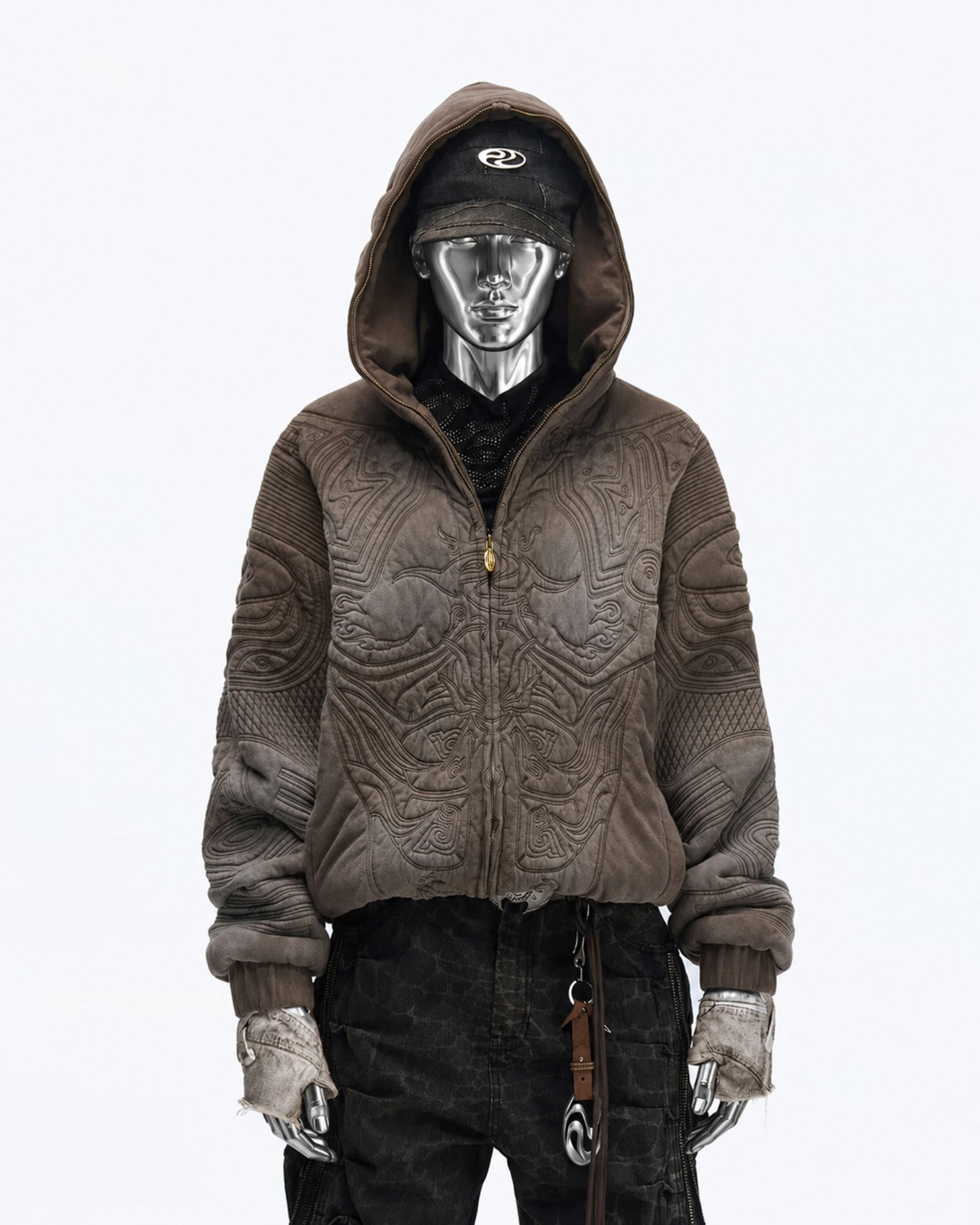 Textured & Embroidery Full-Zip Hoodie