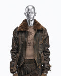 Waxed Vintage Detachable Fur Collar Jacket