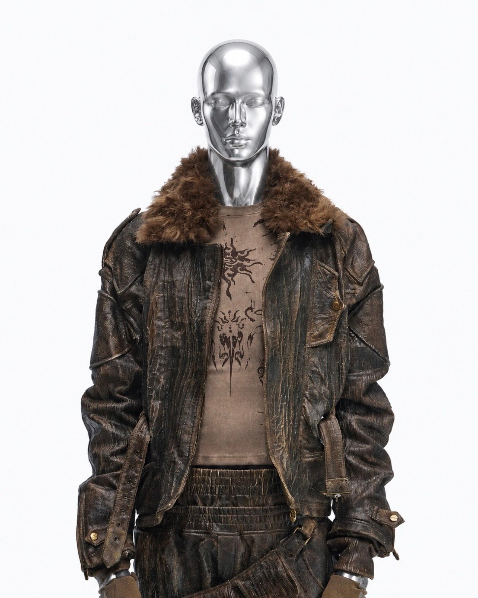 Waxed Vintage Detachable Fur Collar Jacket