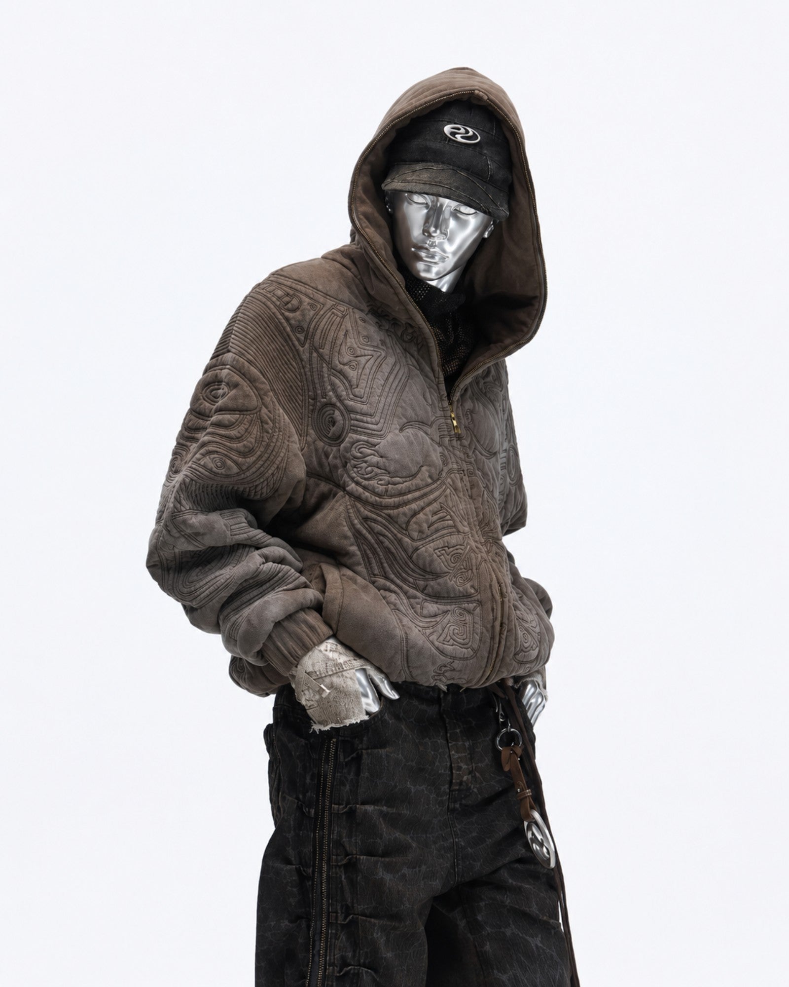 Textured & Embroidery Full-Zip Hoodie