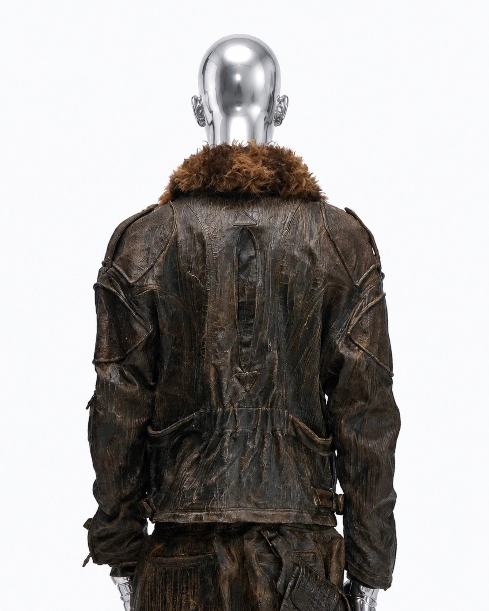 Waxed Vintage Detachable Fur Collar Jacket