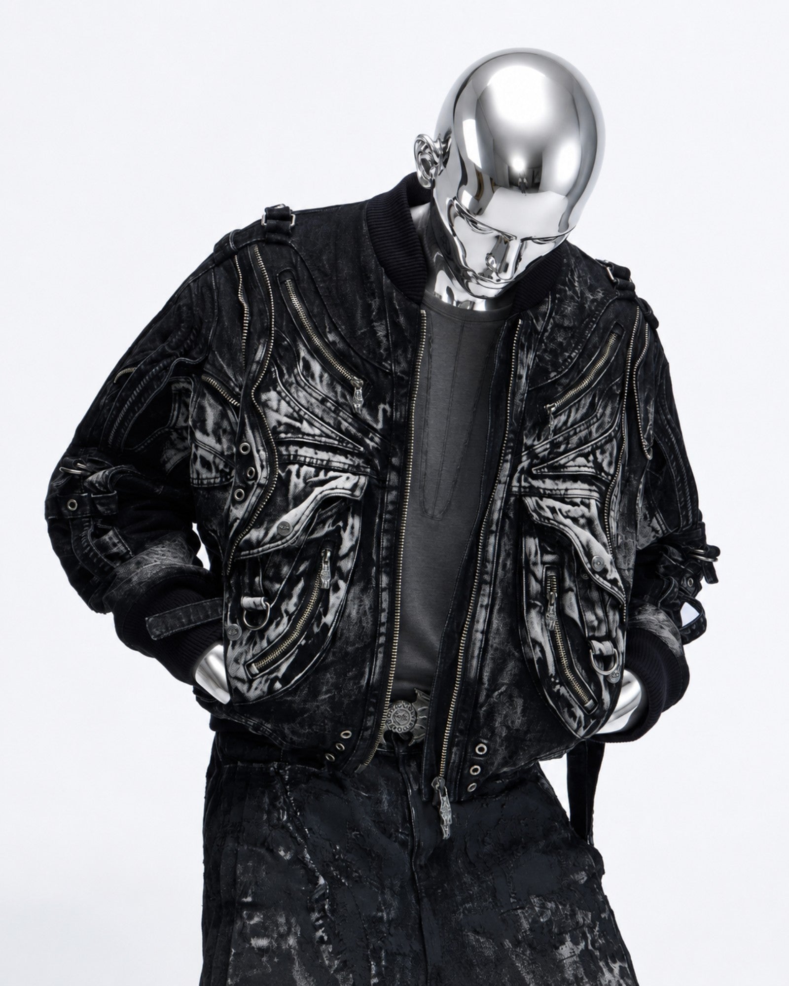 Deconstructed & Washed Denim Utility Jacket