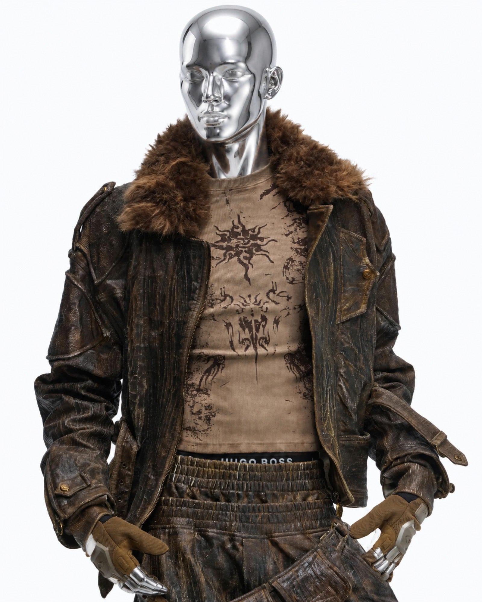 Waxed Vintage Detachable Fur Collar Jacket