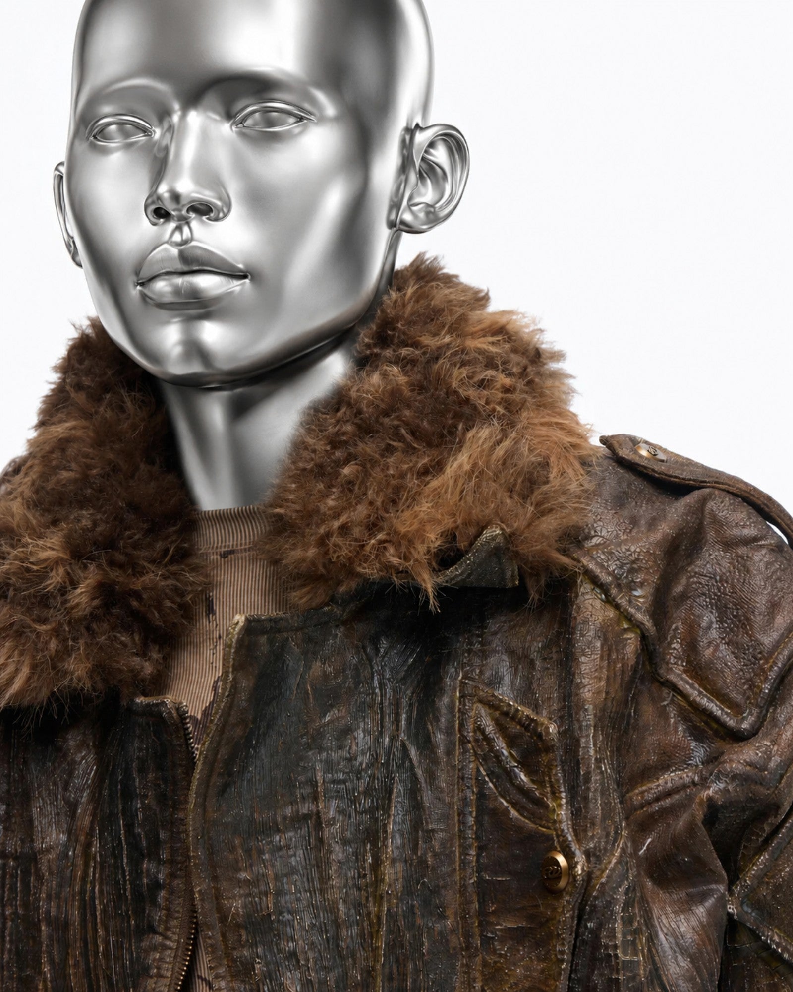 Waxed Vintage Detachable Fur Collar Jacket
