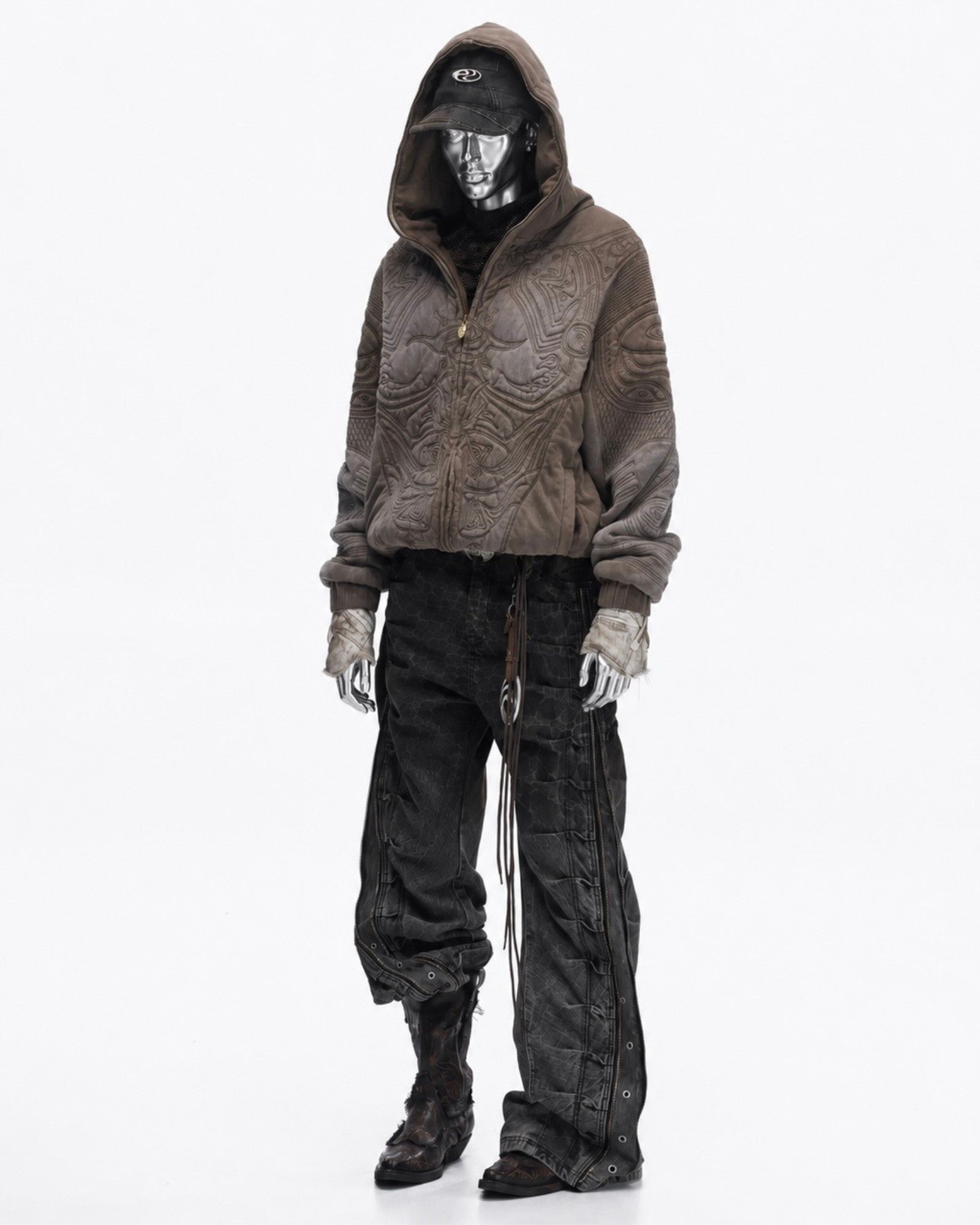 Textured & Embroidery Full-Zip Hoodie