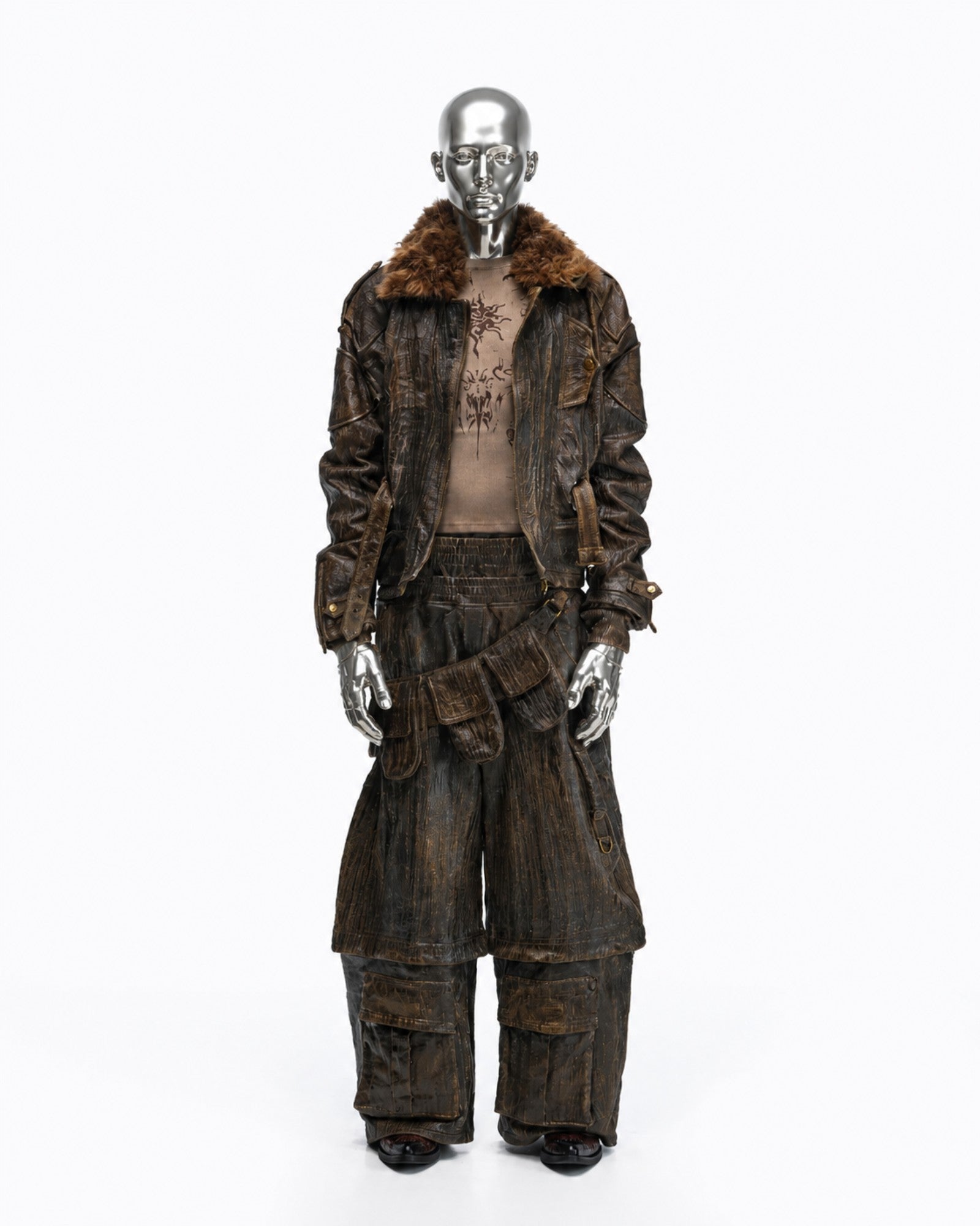 Waxed Vintage Detachable Fur Collar Jacket