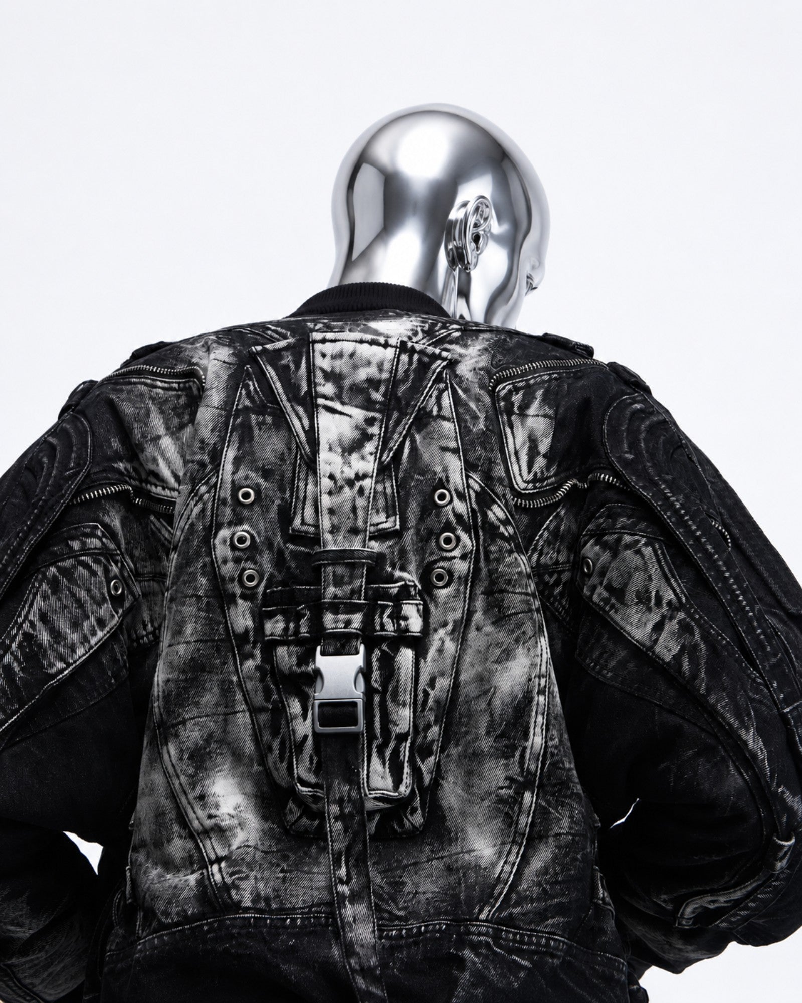 Deconstructed & Washed Denim Utility Jacket