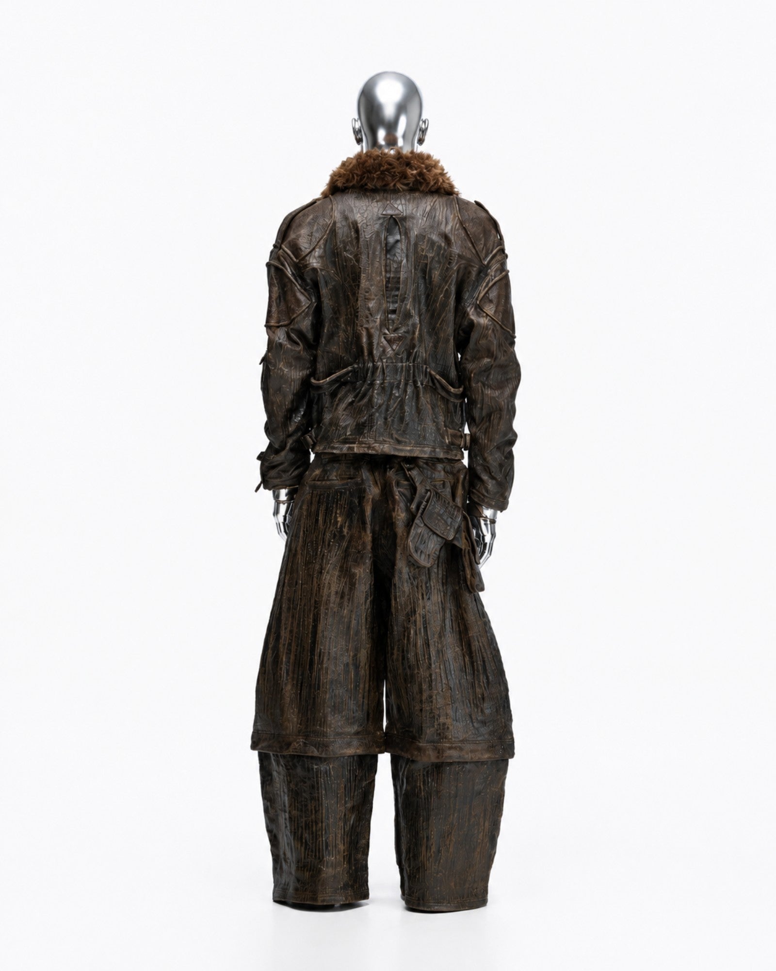 Waxed Vintage Detachable Fur Collar Jacket