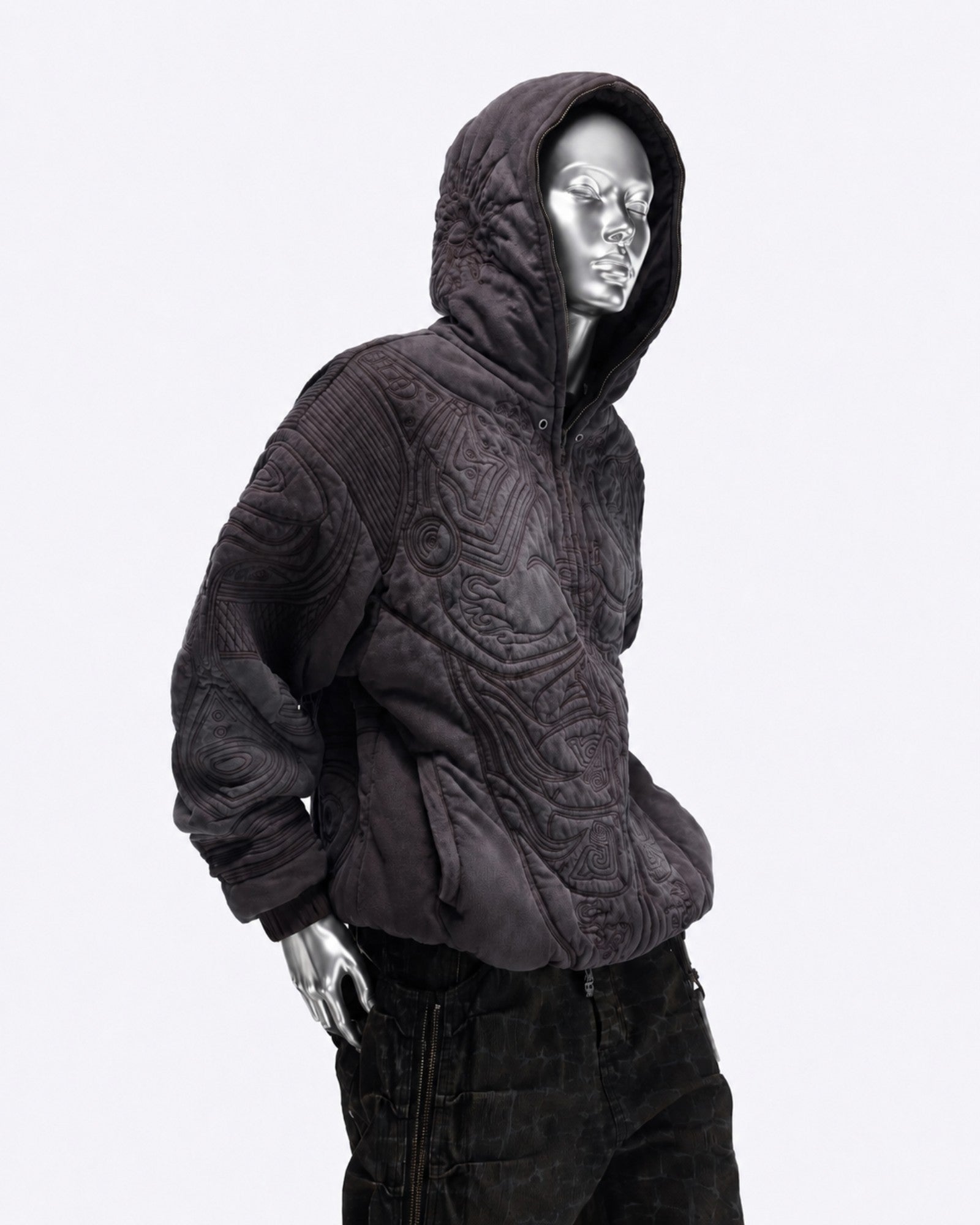 Textured & Embroidery Full-Zip Hoodie